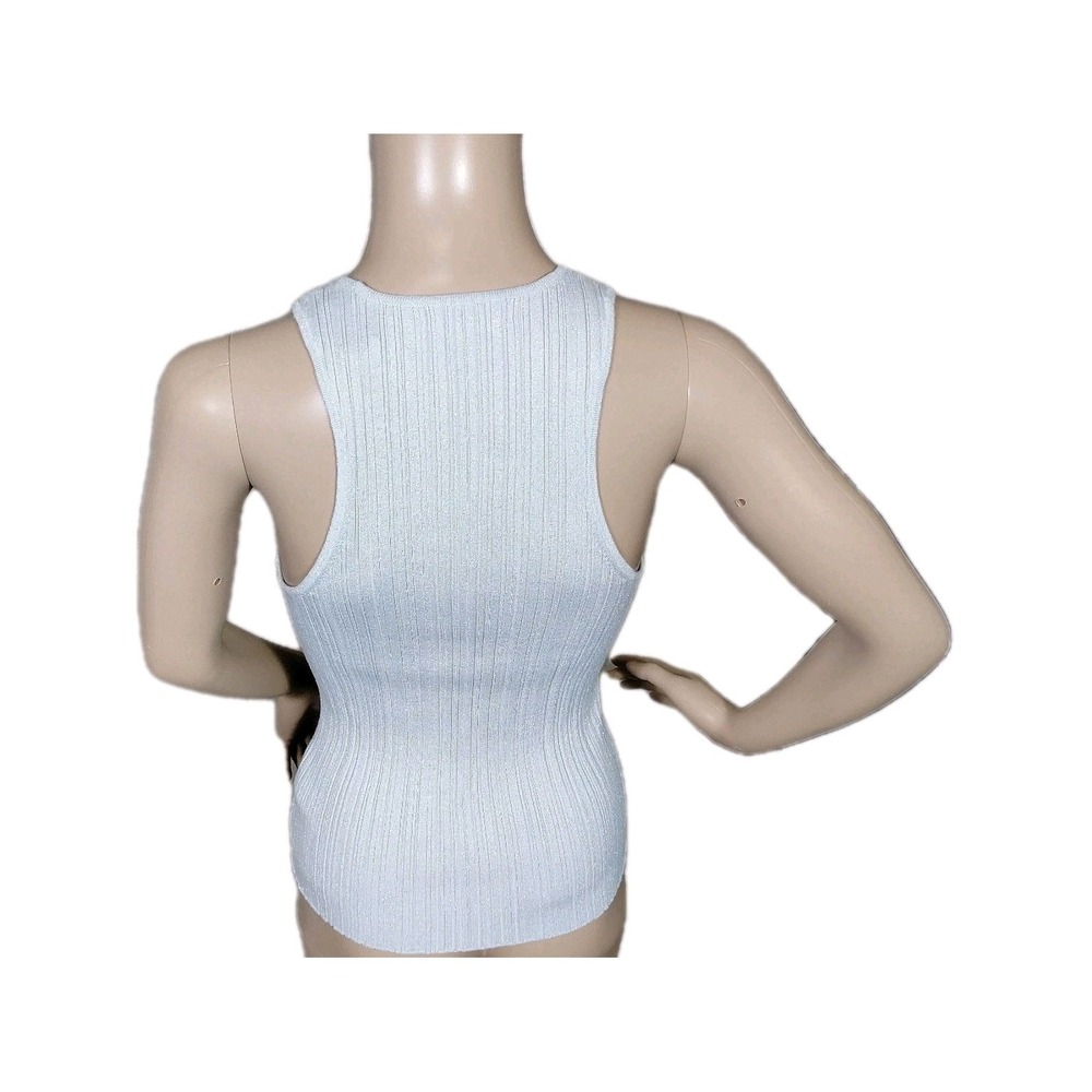 Madewell Tank Silver‎ Womans Small Signature Shimmer Knit Cutaway Sweater Ribbed - Picture 2 of 13
